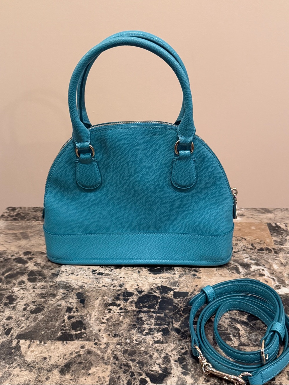 Coach Mini Cora Dome Satchel Crossbody Turquoise Blue Pebbled Leather - Picture 3 of 12